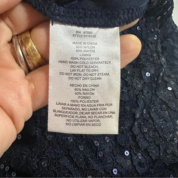 SLNY Navy Blue Sequin Lace Short Sleeve Midi Cocktail Evening Dress Size 4 NWOT - Picture 6 of 7